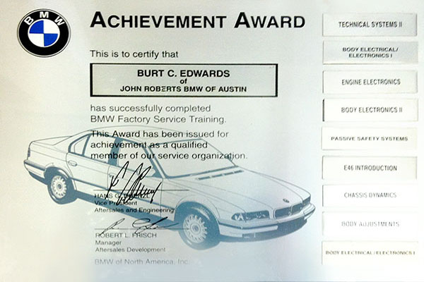 bmw certification award