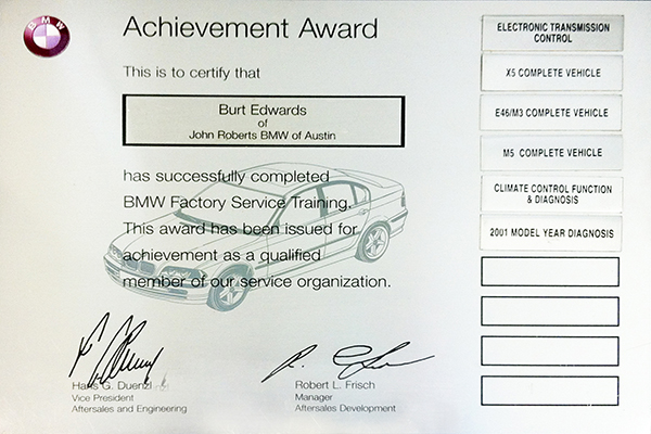 bmw certification award